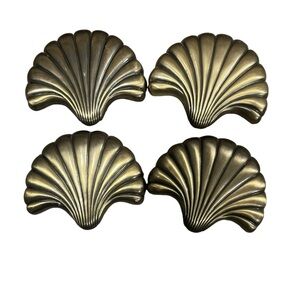 Vintage Solid Brass Clam Shell Scallop Sea Shell Curtain Drapery Tie Backs Lot